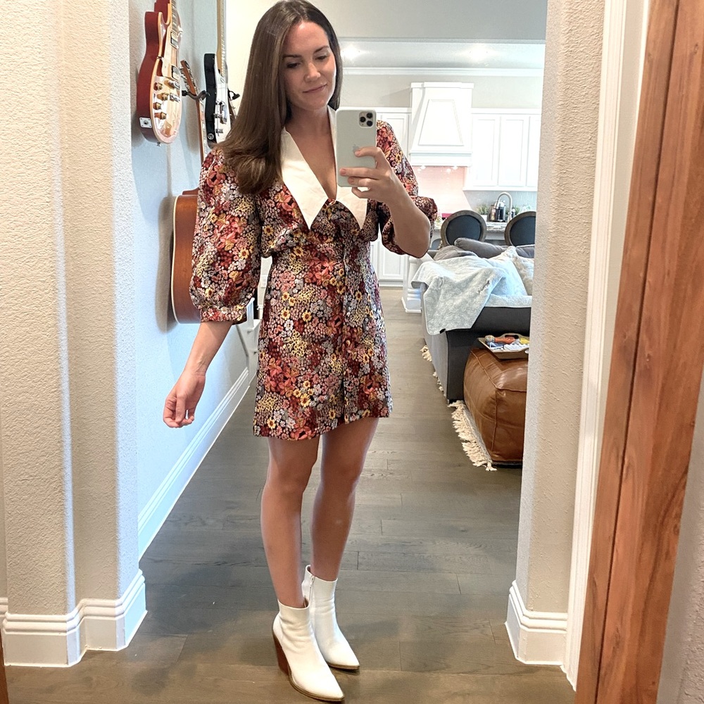 Fun Floral Mini Dress with Exaggerated Collar Neckline